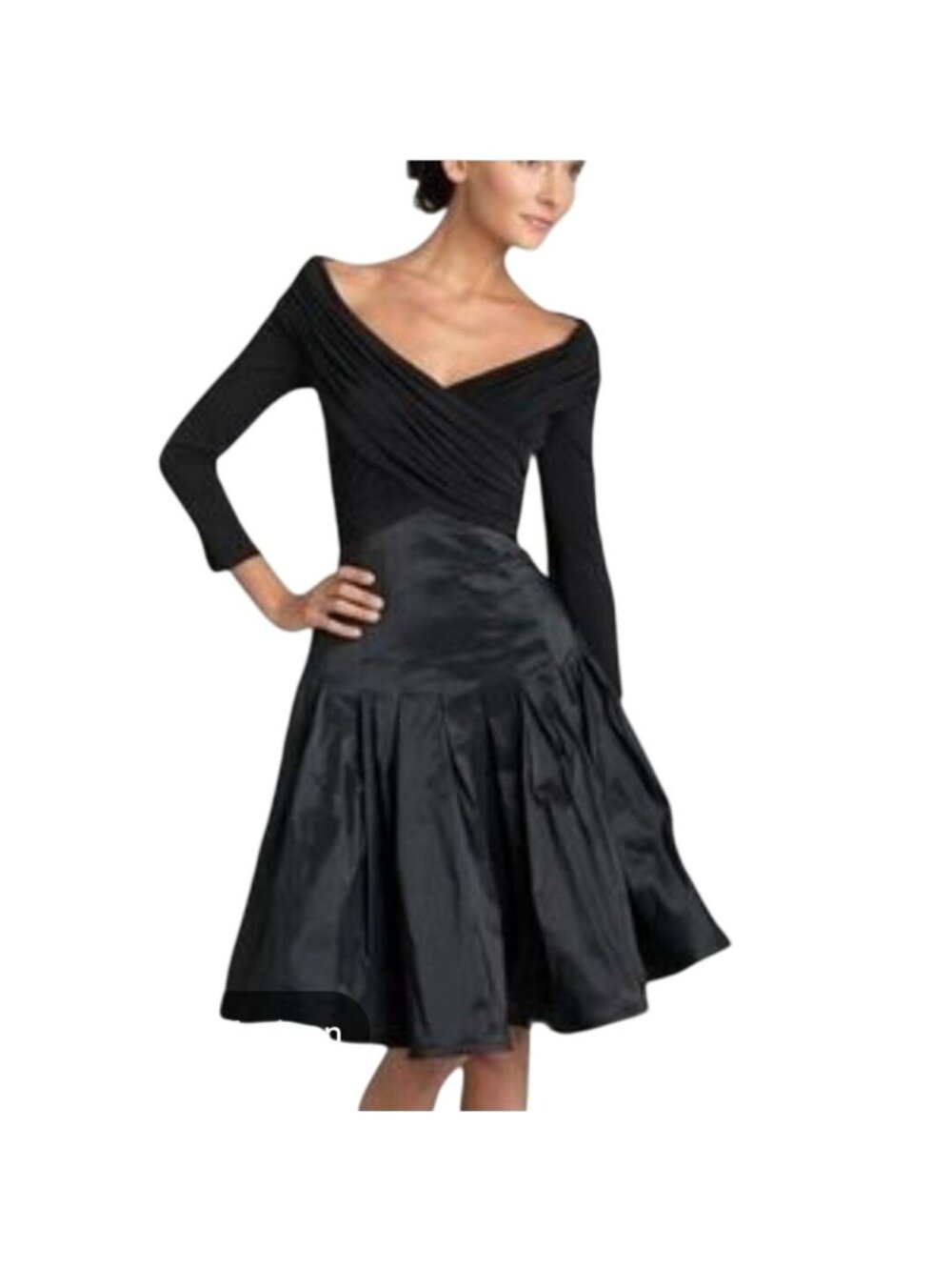 Tadashi Shoji Petite Collection Black Ruched Taffeta Skirt Dress Size 6p